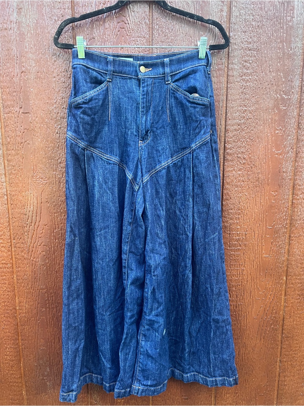 Pilcro Seamed Flounce High-Rise Wide-Leg Jeans Size 27 Anthropologie Dark Wash - Picture 4 of 7